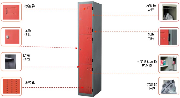 钢制三门更衣柜